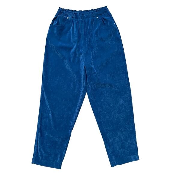 VTG DENIM & CO High Rise Tapered Paper Bag Waist Microsuede Pants in Blue SZ 8 - Picture 1 of 9